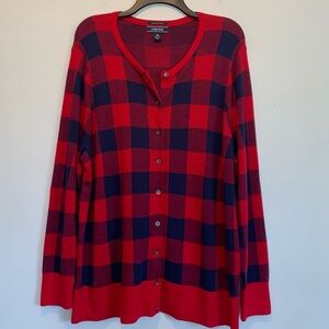 New Lands End Cozy Buffalo Plaid Cardigan Sweater